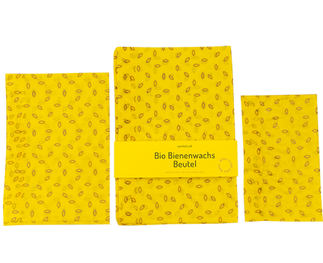 Bio Bienenwachsbeutel 3er-Set Gelb (Größe S, M, L)
